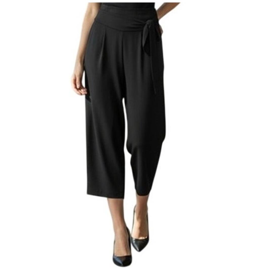 Vintage Larry Levine Crop Pants Sz 6 Black Wide Flowy Classy Office Tie Sash